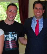 Milliband with Thatcher's Grave t-shirt wearer.jpg